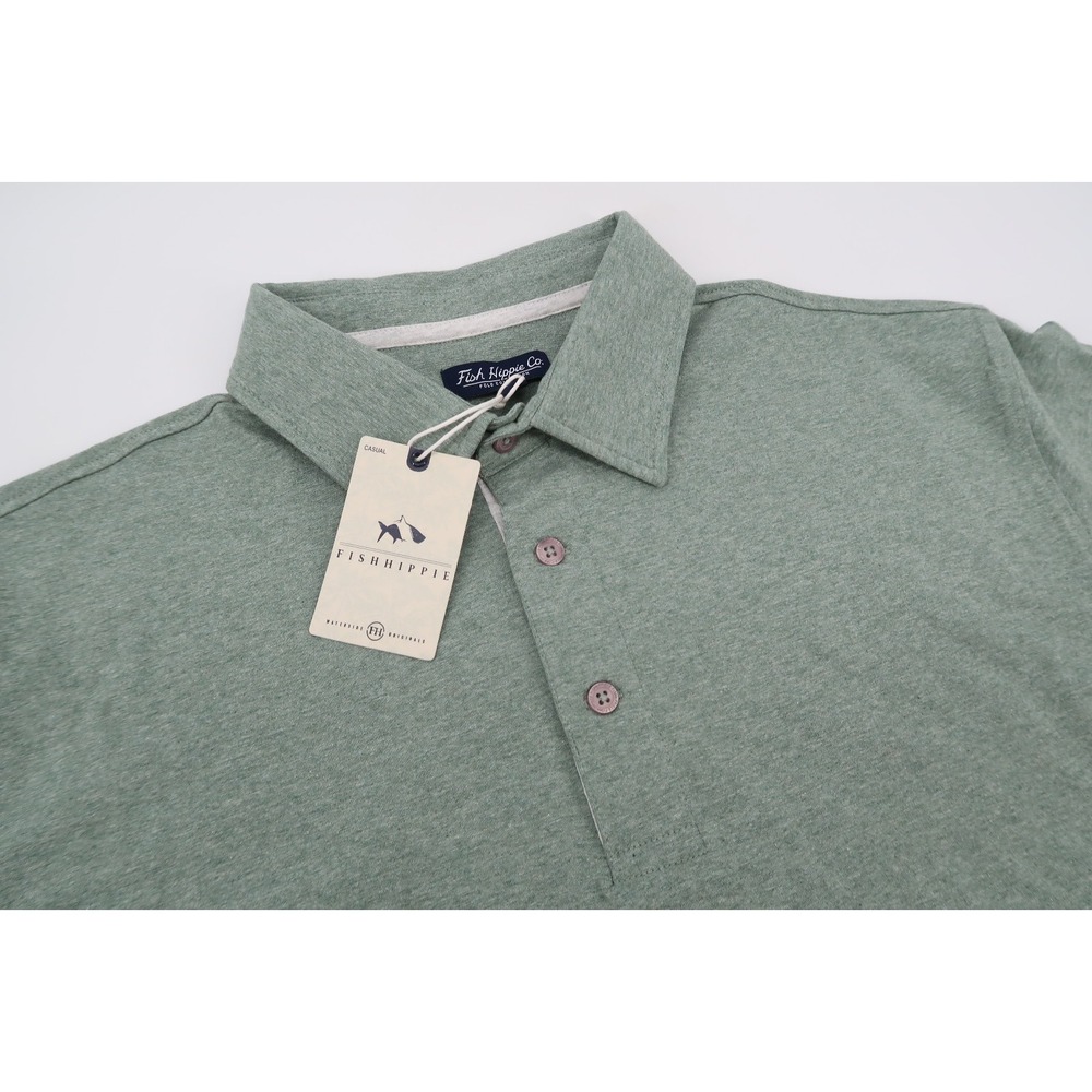 Fish Hippie Mens‎ Large Beacham Polo Short Sleeve Sage Heather Performance New